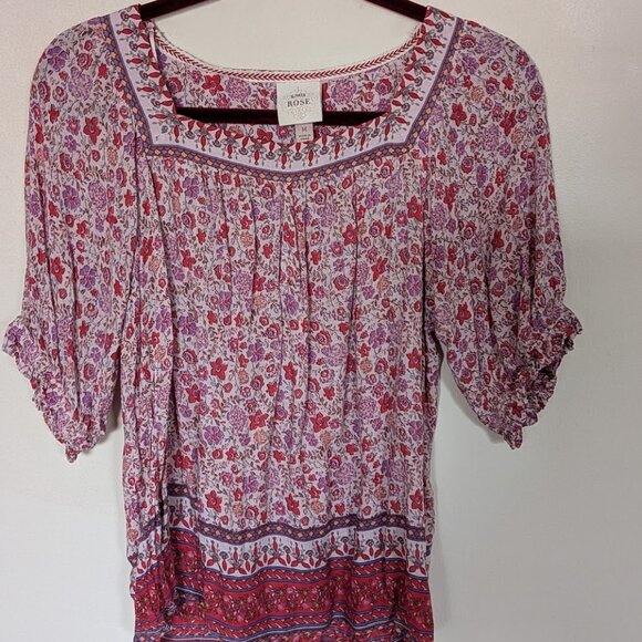 Vintage Knox Rose Floral Red Top Ruffled Sleeves (size M) - Picture 1 of 7